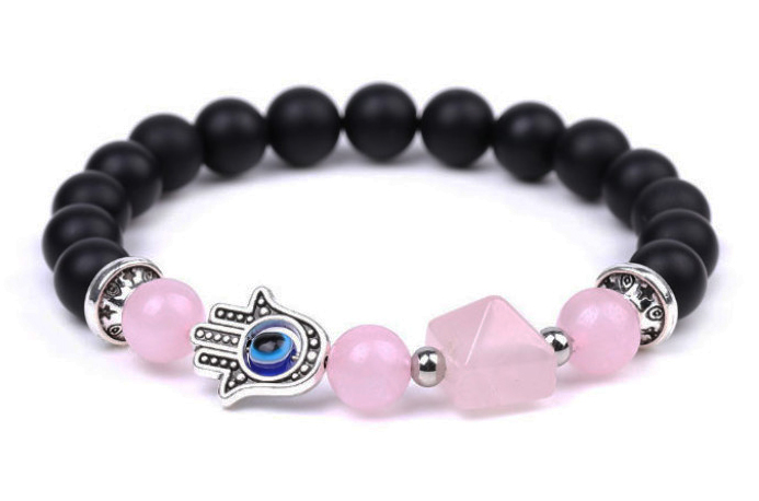 Браслет Хамса, Лавовий камінь, Рожевий кварц
