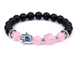 Браслет Хамса, Лавовий камінь, Рожевий кварц